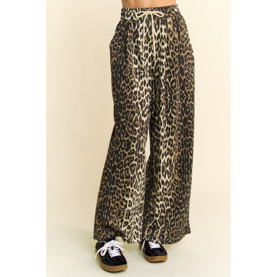 Davi & Dani Leopard Wide Leg Pants Apparel and Accessories
