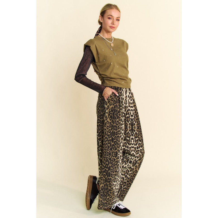 Davi & Dani Leopard Wide Leg Pants Apparel and Accessories