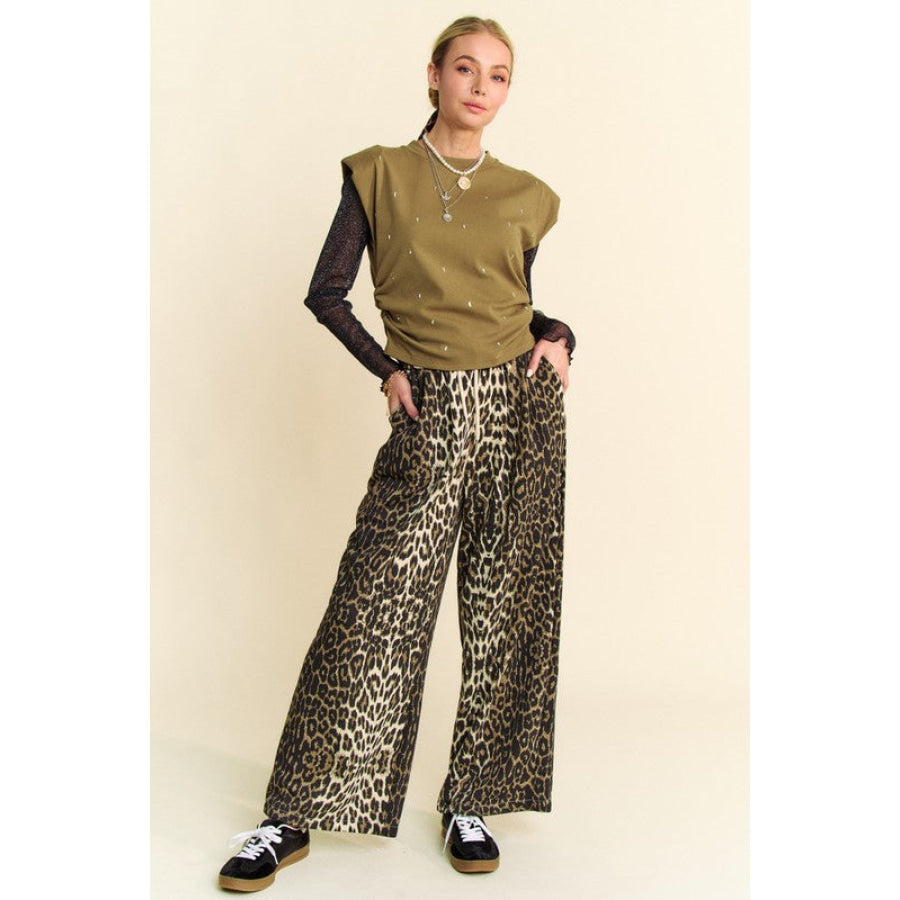Davi & Dani Leopard Wide Leg Pants Apparel and Accessories