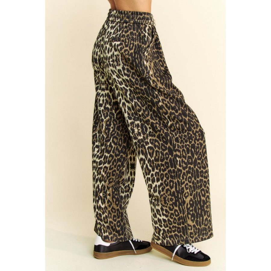 Davi & Dani Leopard Wide Leg Pants Apparel and Accessories