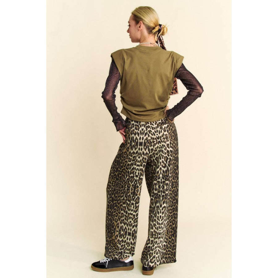 Davi & Dani Leopard Wide Leg Pants Apparel and Accessories