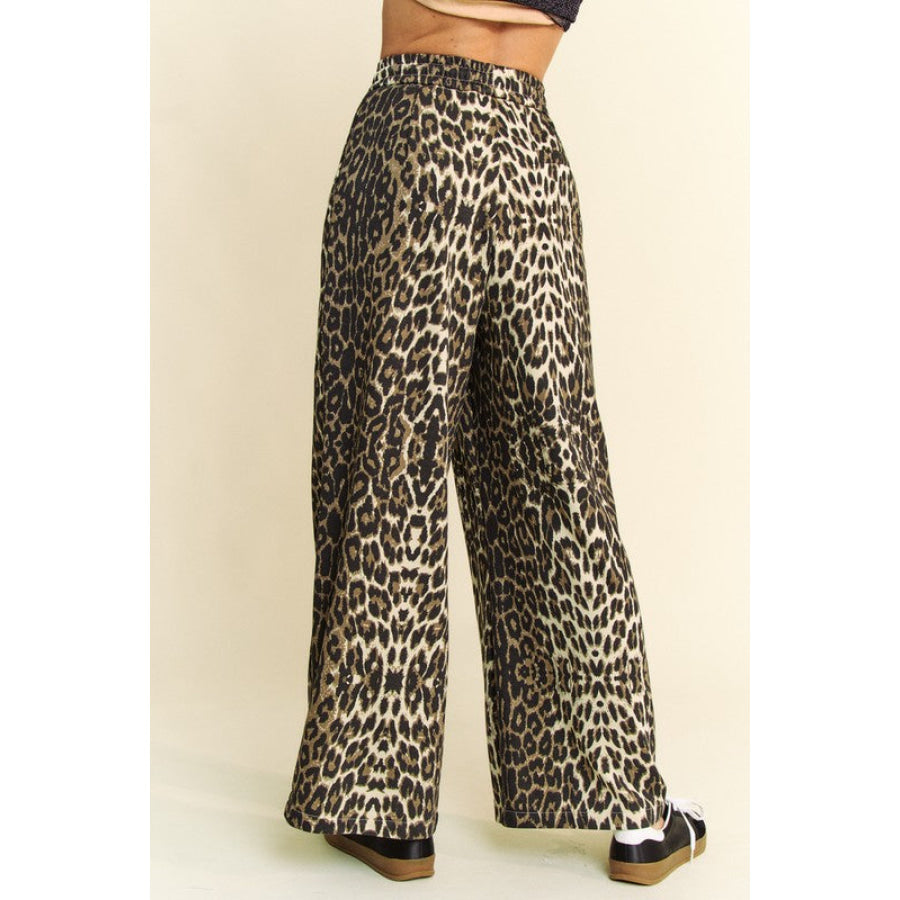 Davi & Dani Leopard Wide Leg Pants Apparel and Accessories