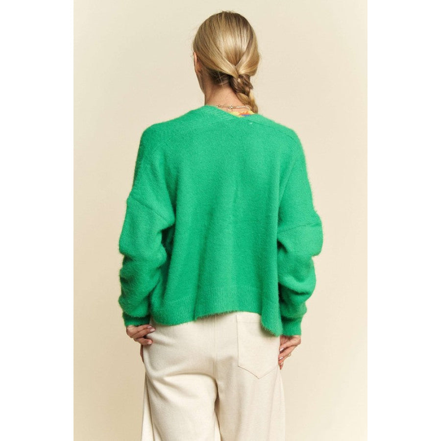 Davi & Dani Open Front Drop Shoulder Cardigan Green / S Apparel and Accessories