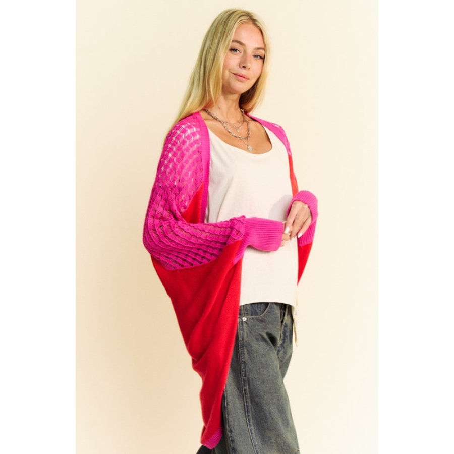 Davi & Dani Openwork Contrast Open Front Cardigan Apparel and Accessories