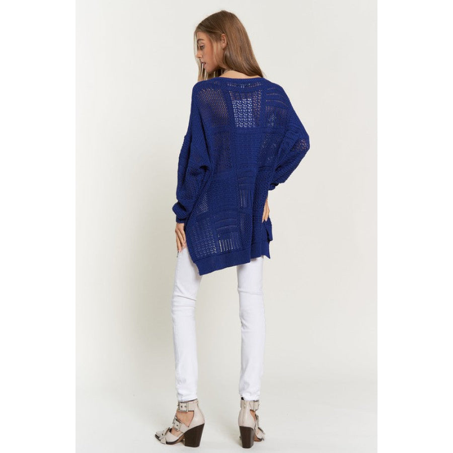 Davi & Dani Openwork Side Slit Drop Shoulder Knit Cover Up Apparel and Accessories