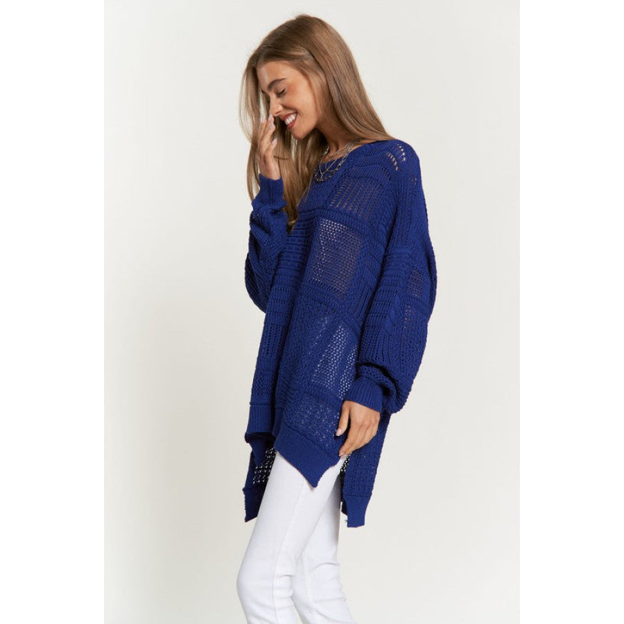 Davi & Dani Openwork Side Slit Drop Shoulder Knit Cover Up Apparel and Accessories