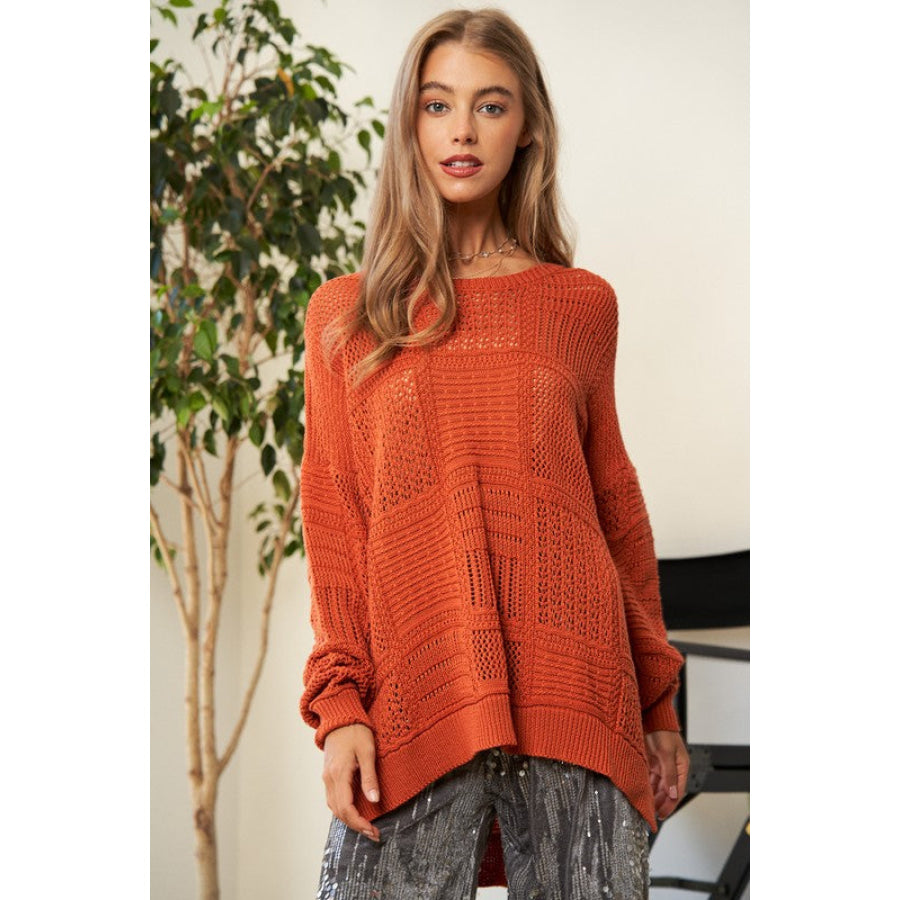 Davi & Dani Openwork Side Slit Drop Shoulder Knit Cover Up Apparel and Accessories