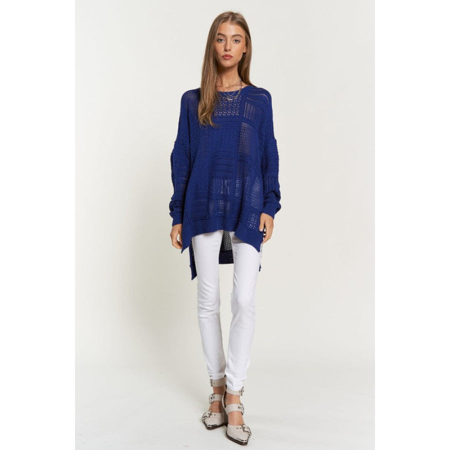 Davi & Dani Openwork Side Slit Drop Shoulder Knit Cover Up Apparel and Accessories