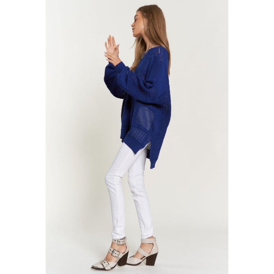 Davi & Dani Openwork Side Slit Drop Shoulder Knit Cover Up Apparel and Accessories