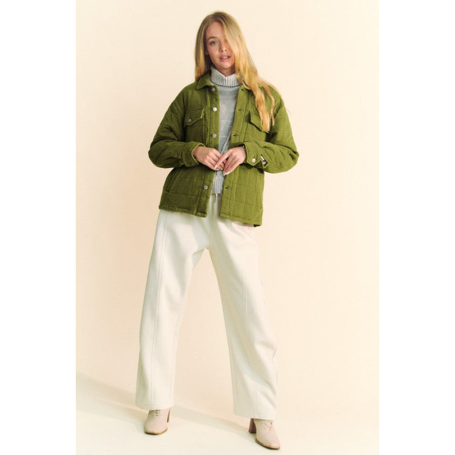 Davi & Dani Quilted Button Down Shacket with Chest Pockets Apparel and Accessories