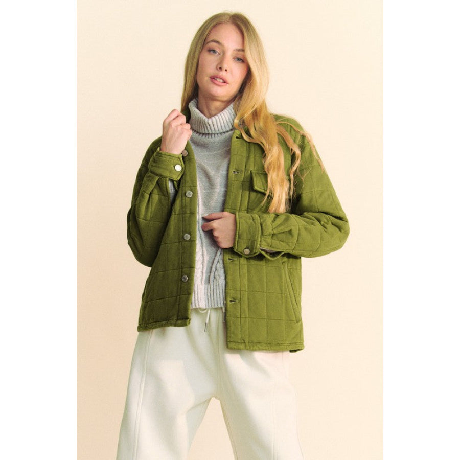 Davi & Dani Quilted Button Down Shacket with Chest Pockets Apparel and Accessories