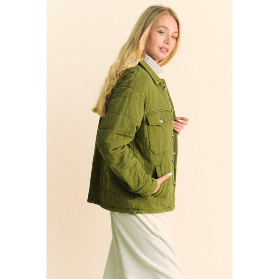 Davi & Dani Quilted Button Down Shacket with Chest Pockets Apparel and Accessories