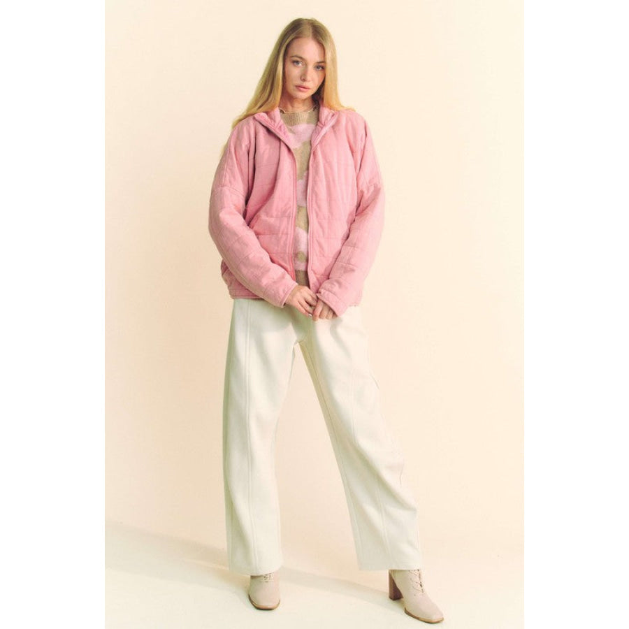 Davi & Dani Quilted Zip Up Dropped Shoulder Jacket Apparel and Accessories