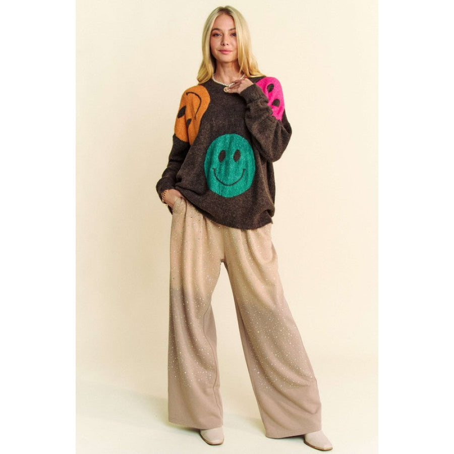 Davi & Dani Rhinestone Drawstring Wide Leg Pants Apparel and Accessories