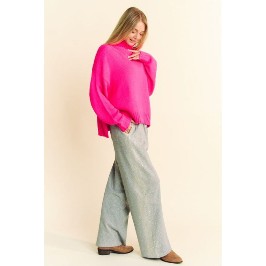 Davi & Dani Rhinestone Elastic Waist Wide Leg Pants Apparel and Accessories