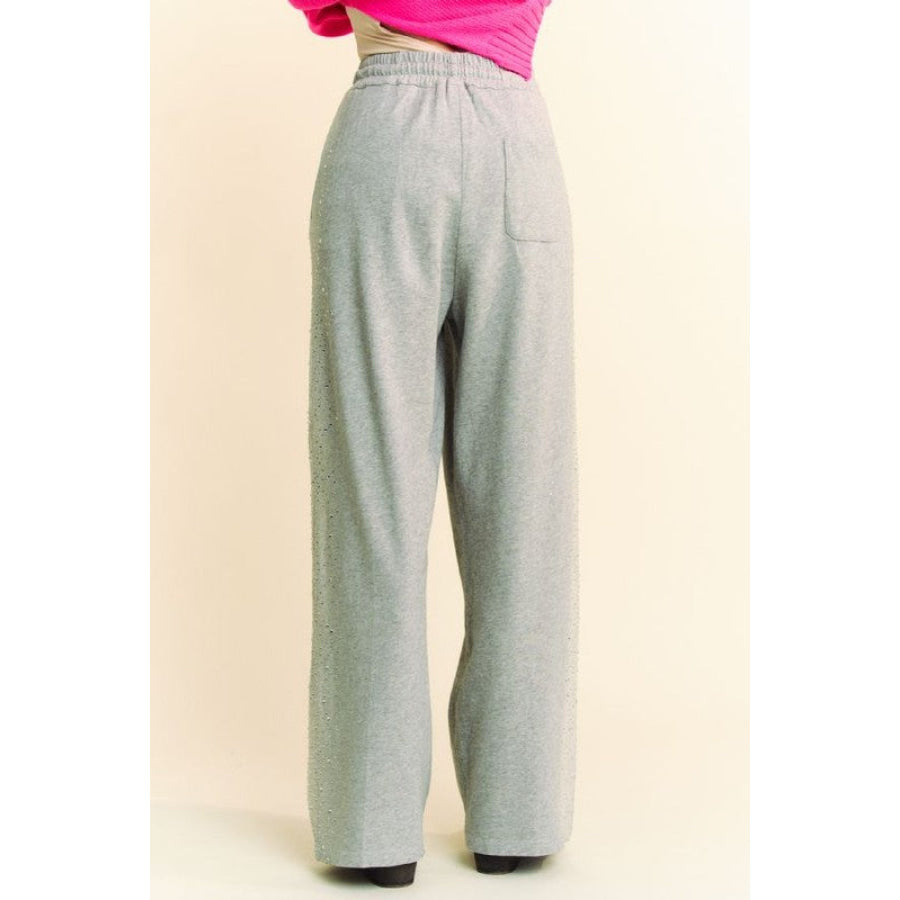 Davi & Dani Rhinestone Elastic Waist Wide Leg Pants Apparel and Accessories