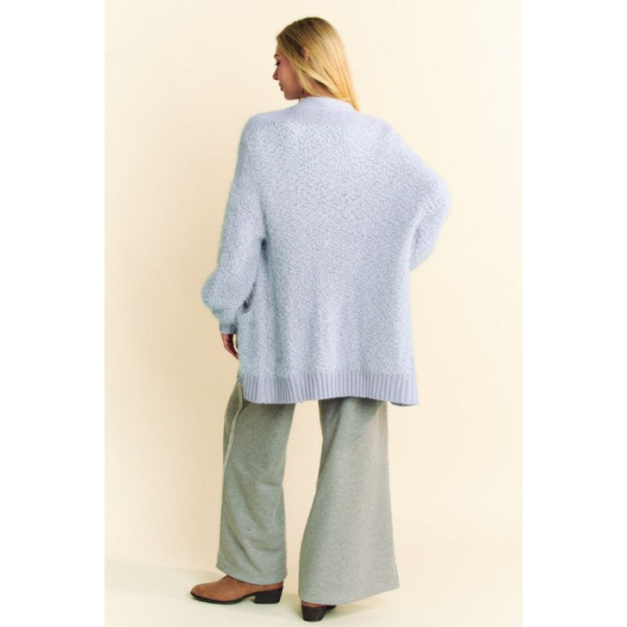 Davi & Dani Ribbed Hem Button Up Long Sleeve Cardigan Apparel and Accessories