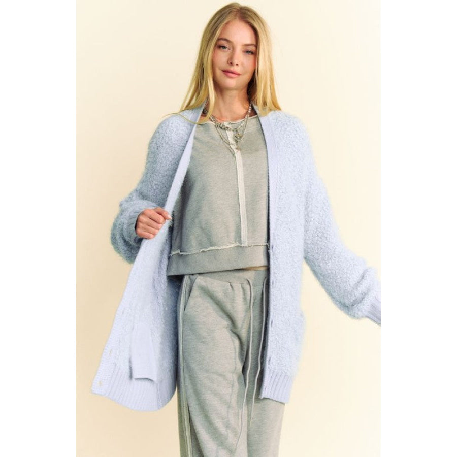 Davi & Dani Ribbed Hem Button Up Long Sleeve Cardigan Apparel and Accessories