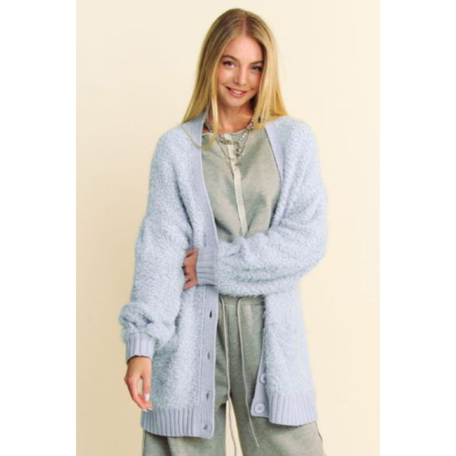 Davi & Dani Ribbed Hem Button Up Long Sleeve Cardigan Apparel and Accessories