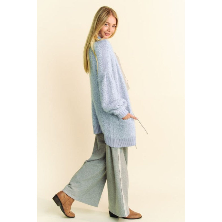 Davi & Dani Ribbed Hem Button Up Long Sleeve Cardigan Apparel and Accessories