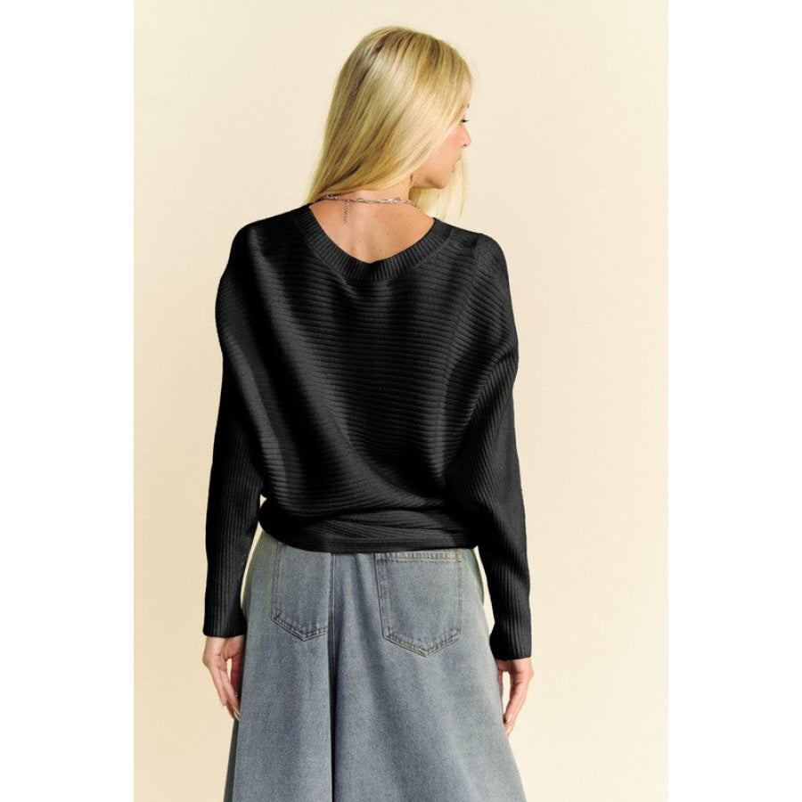 Davi & Dani Round Neck Batwing Sleeve Sweater Apparel and Accessories