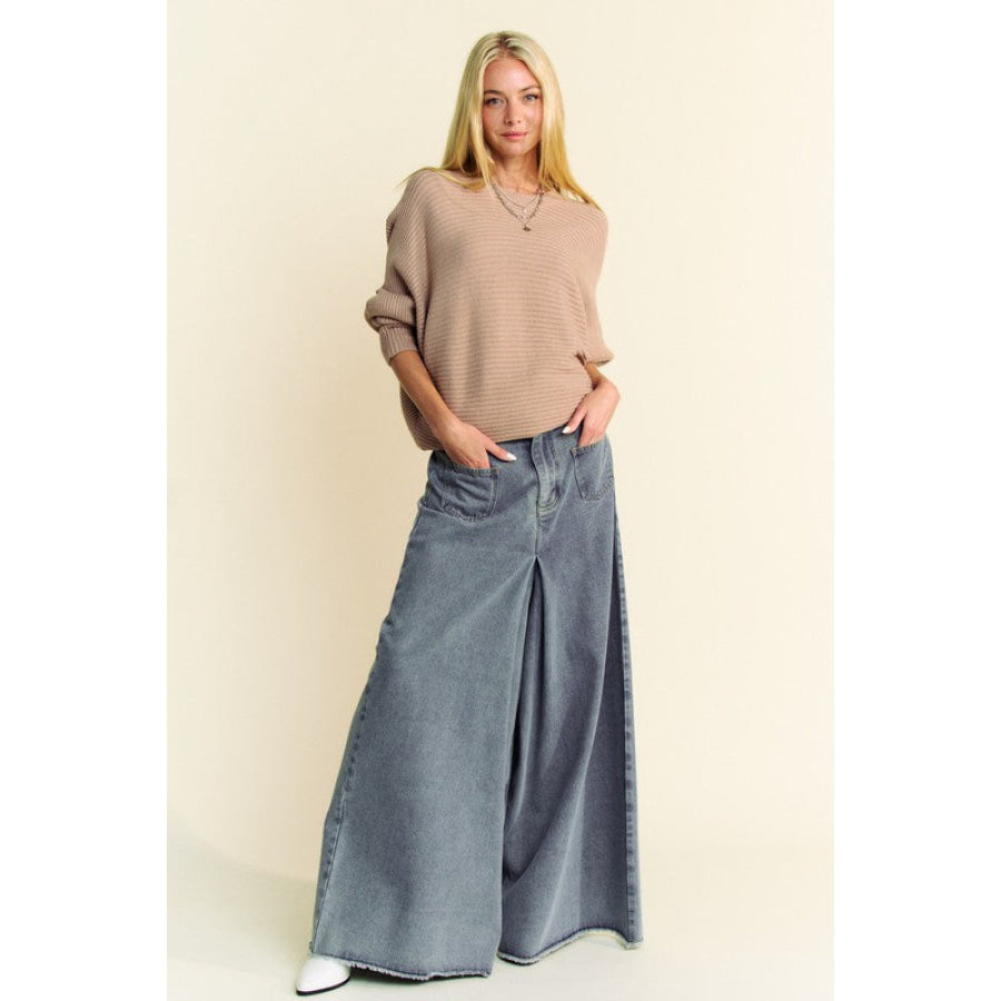 Davi & Dani Round Neck Batwing Sleeve Sweater Apparel and Accessories