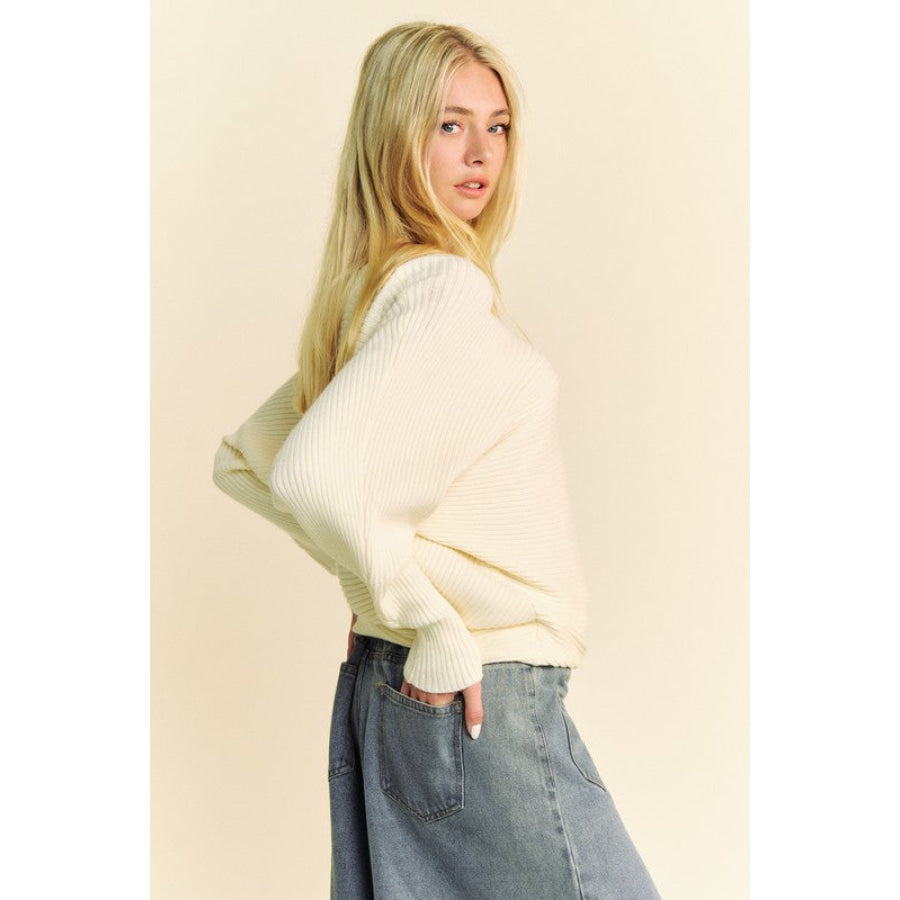 Davi & Dani Round Neck Batwing Sleeve Sweater Apparel and Accessories