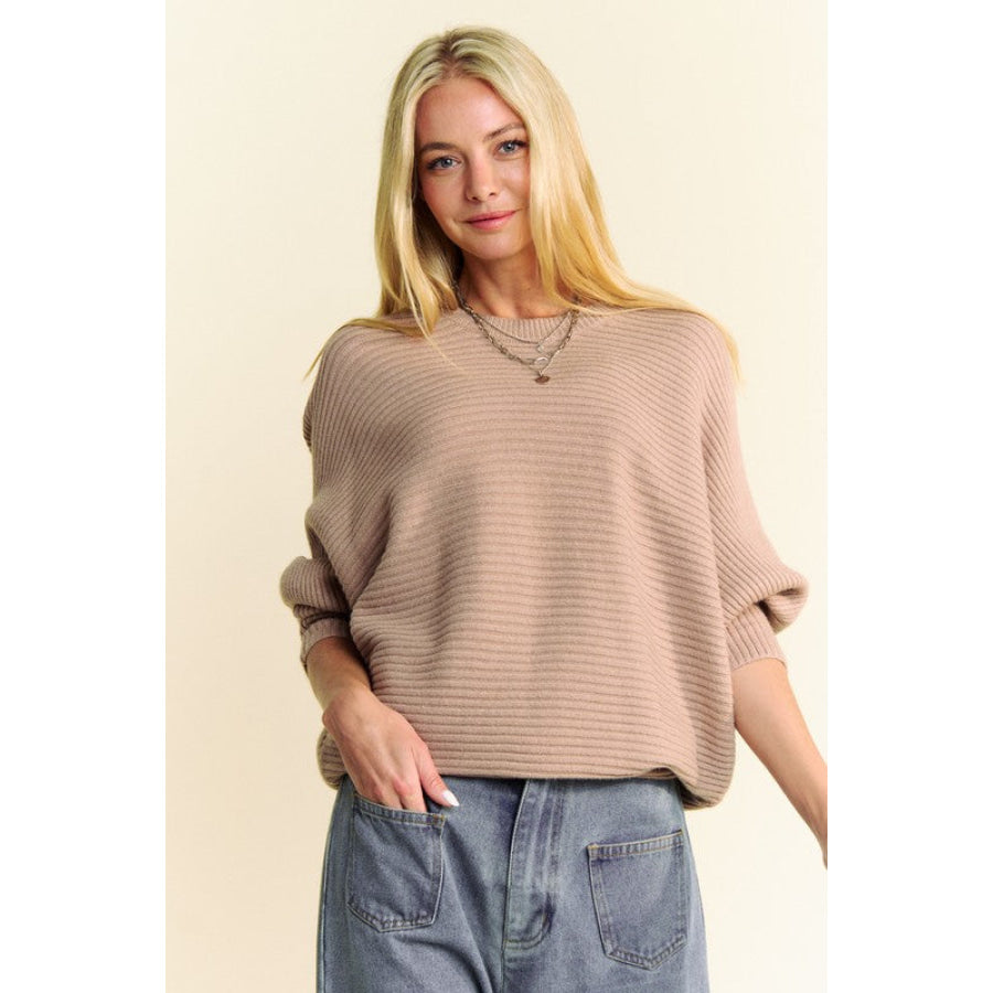 Davi & Dani Round Neck Batwing Sleeve Sweater Apparel and Accessories
