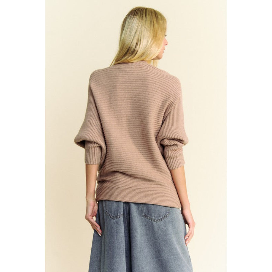 Davi & Dani Round Neck Batwing Sleeve Sweater Apparel and Accessories