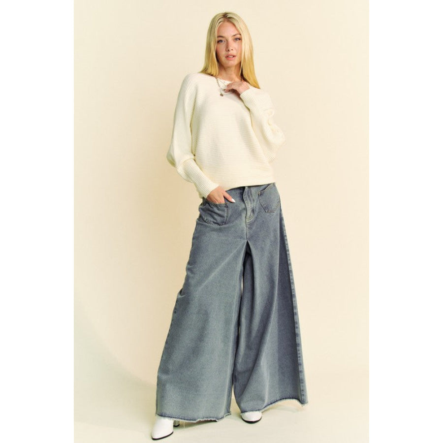 Davi & Dani Round Neck Batwing Sleeve Sweater Apparel and Accessories