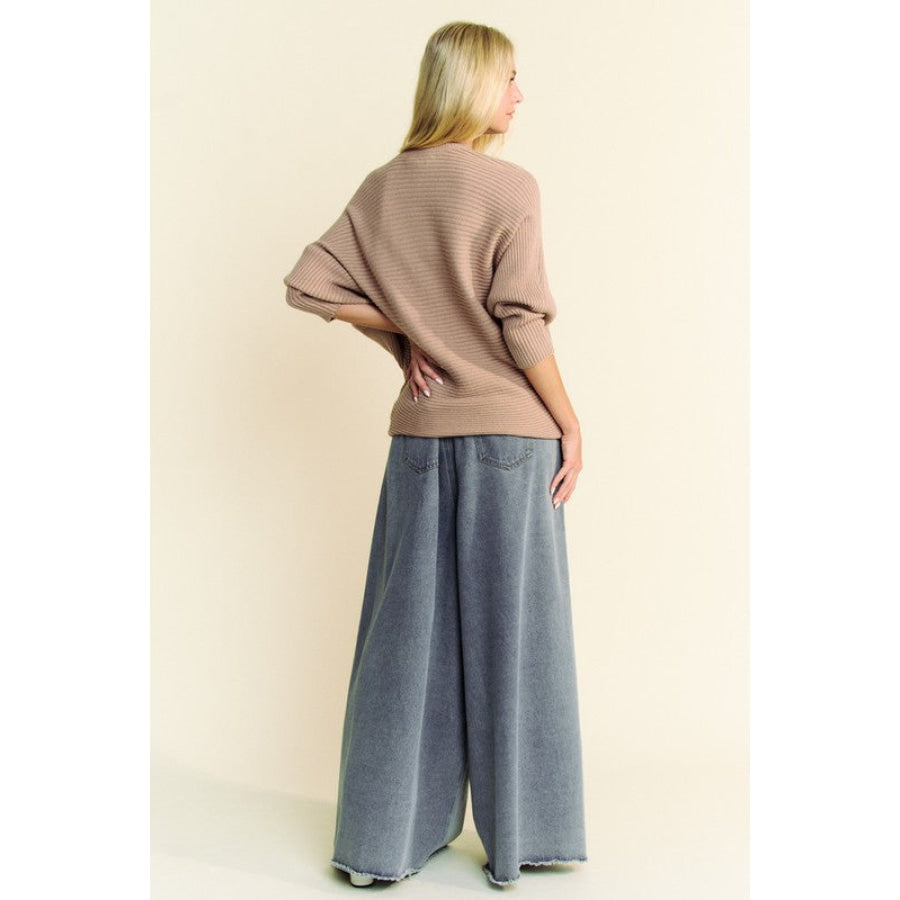 Davi & Dani Round Neck Batwing Sleeve Sweater Apparel and Accessories