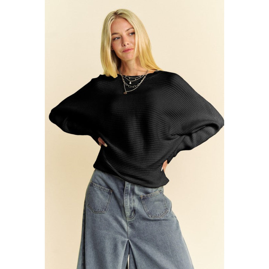 Davi & Dani Round Neck Batwing Sleeve Sweater Apparel and Accessories