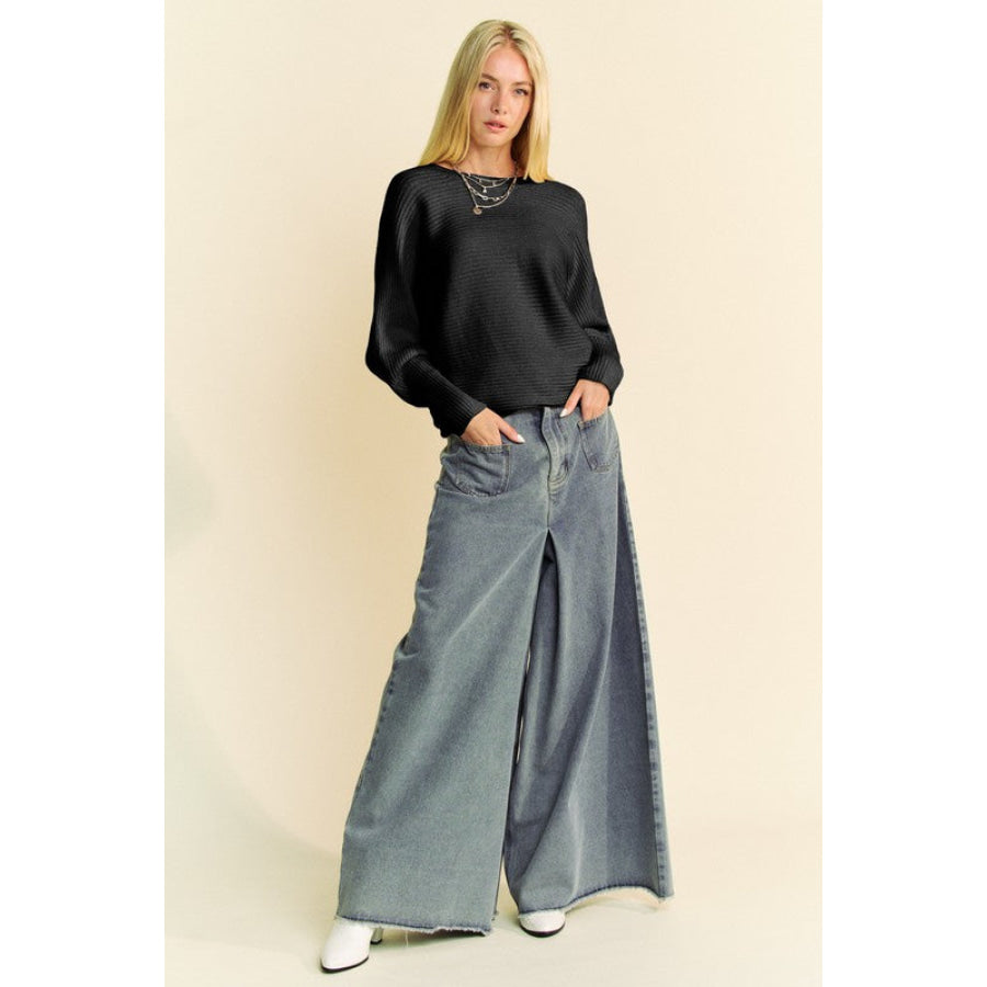 Davi & Dani Round Neck Batwing Sleeve Sweater Apparel and Accessories