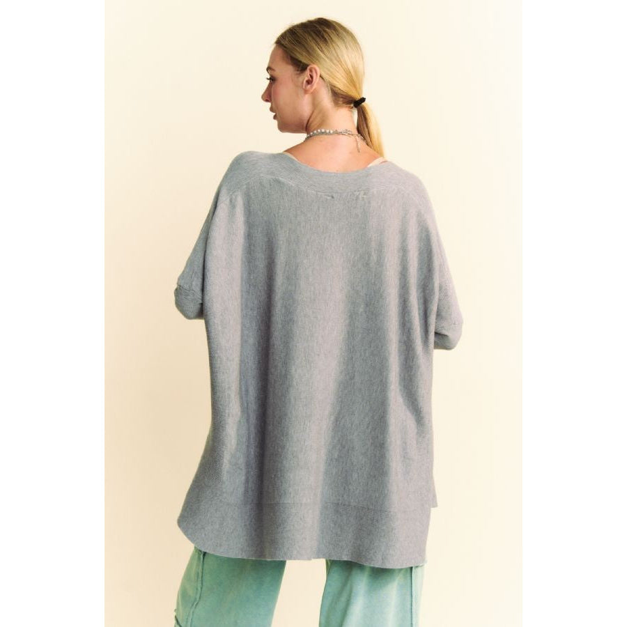 Davi & Dani Round Neck Dropped Shoulder Long Sleeve Knit Top Apparel and Accessories