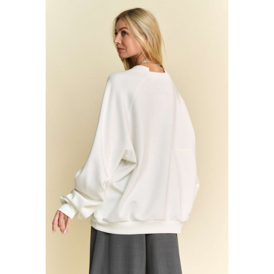Davi & Dani Round Neck Raglan Sleeve Sweatshirt Apparel and Accessories