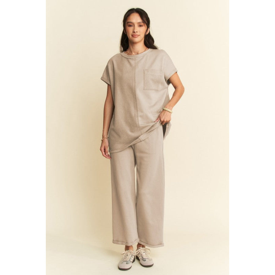 Davi & Dani Round Neck Short Sleeve Top and Pants Set Apparel and Accessories