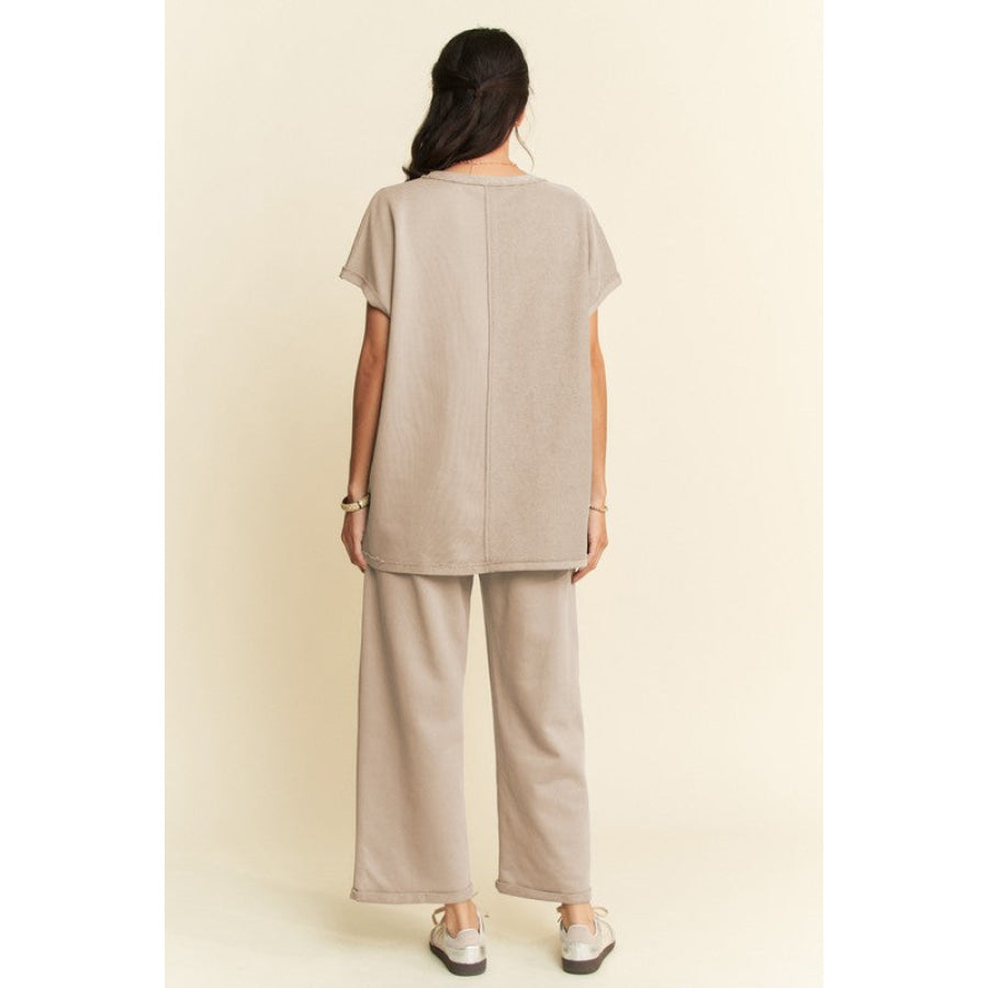 Davi & Dani Round Neck Short Sleeve Top and Pants Set Apparel and Accessories