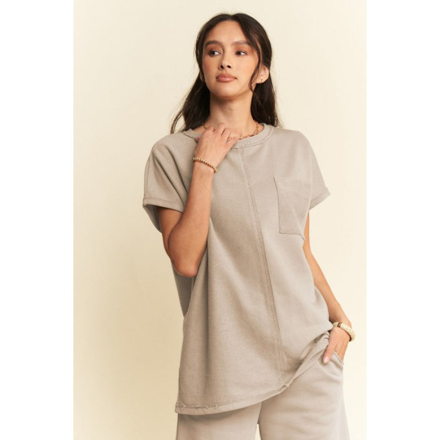 Davi & Dani Round Neck Short Sleeve Top and Pants Set Apparel and Accessories