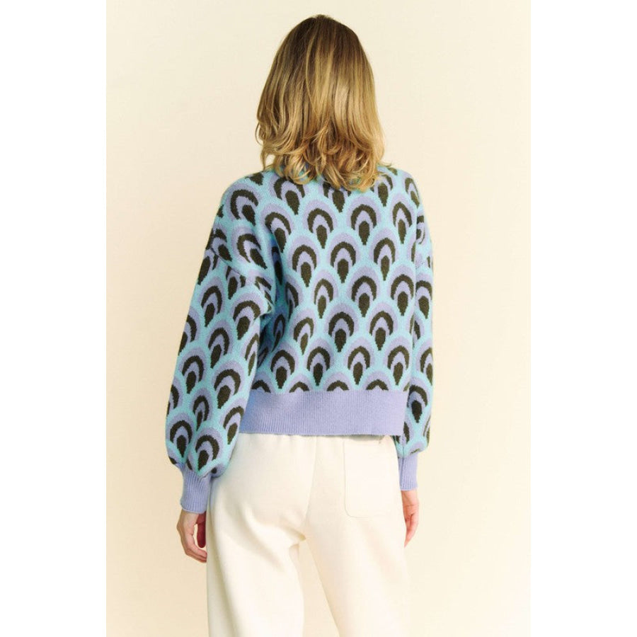 Davi & Dani Scale Jacquard Round Neck Drop Shoulder Sweater Apparel and Accessories