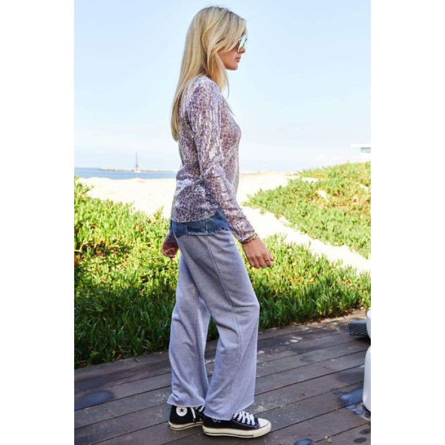 Davi & Dani Sequin Mock Neck Long Sleeve Mesh Top Apparel and Accessories