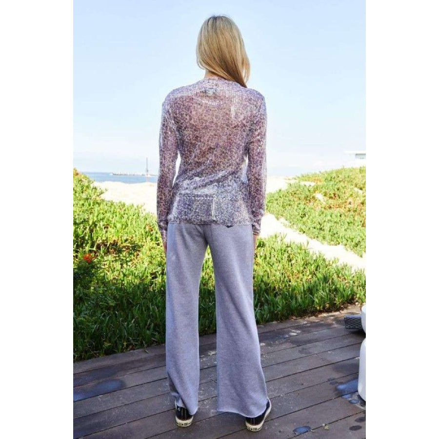 Davi & Dani Sequin Mock Neck Long Sleeve Mesh Top Apparel and Accessories