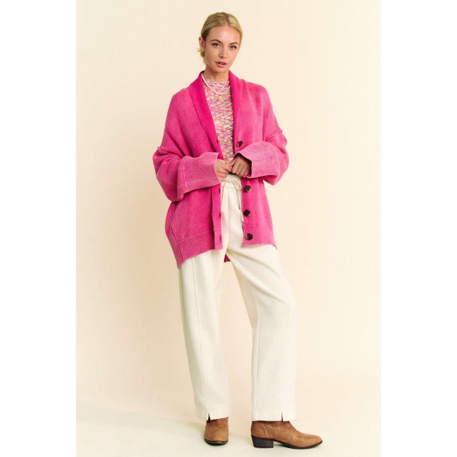 Davi & Dani Shawl Collar Ribbed Detail Button Up Cardigan Apparel and Accessories