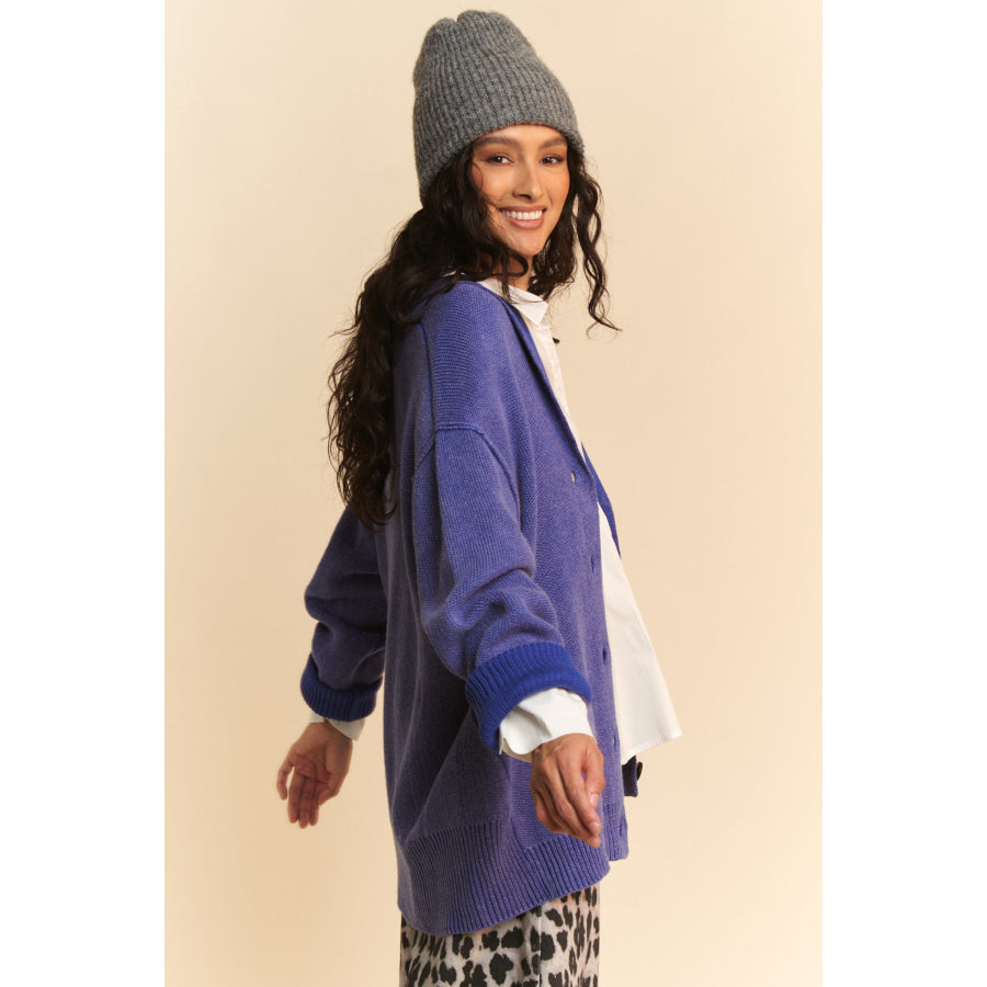 Davi & Dani Shawl Collar Ribbed Detail Button Up Cardigan Apparel and Accessories