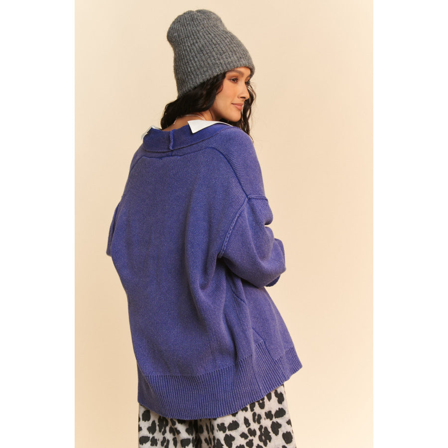 Davi & Dani Shawl Collar Ribbed Detail Button Up Cardigan Apparel and Accessories