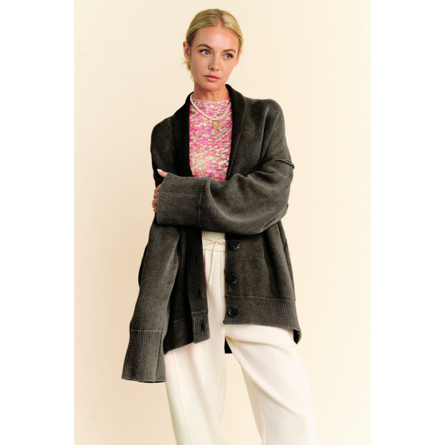 Davi & Dani Shawl Collar Ribbed Detail Button Up Cardigan Apparel and Accessories