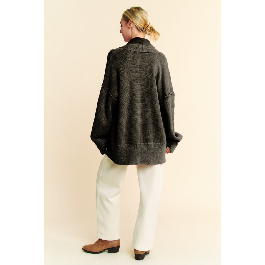 Davi & Dani Shawl Collar Ribbed Detail Button Up Cardigan Apparel and Accessories