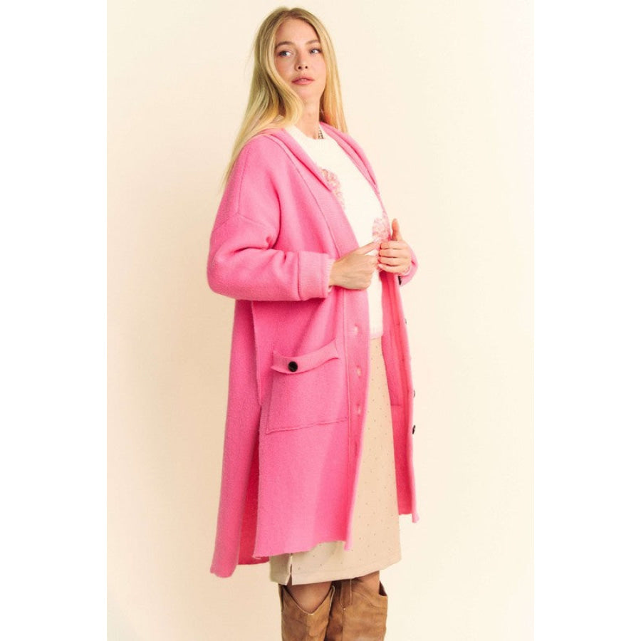 Davi & Dani Side Slit Button Up Hooded Cardigan Apparel and Accessories