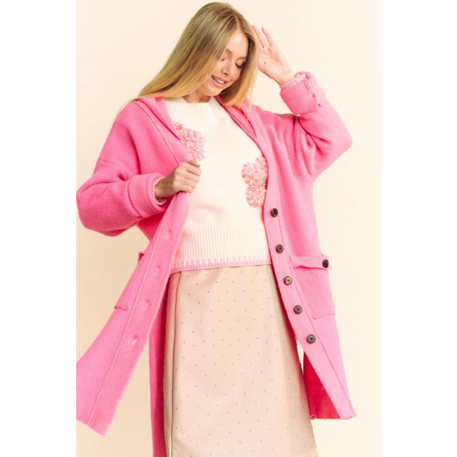 Davi & Dani Side Slit Button Up Hooded Cardigan Apparel and Accessories