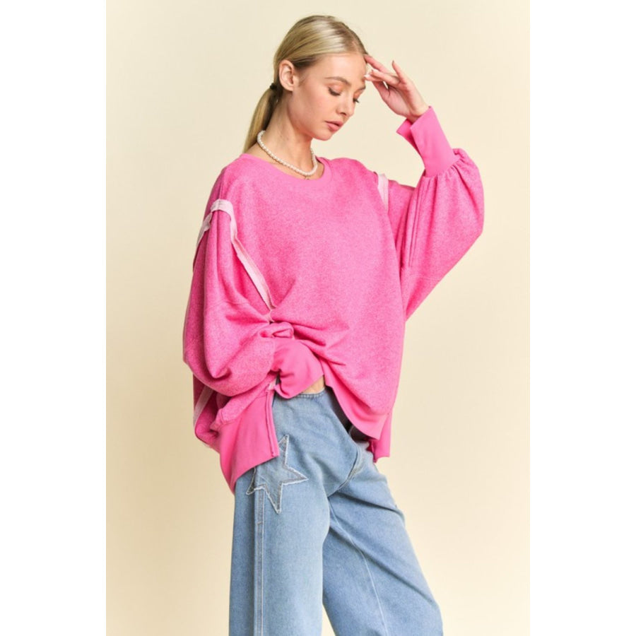 Davi & Dani Side Slit High-Low Lantern Sleeve Knit Top Apparel and Accessories