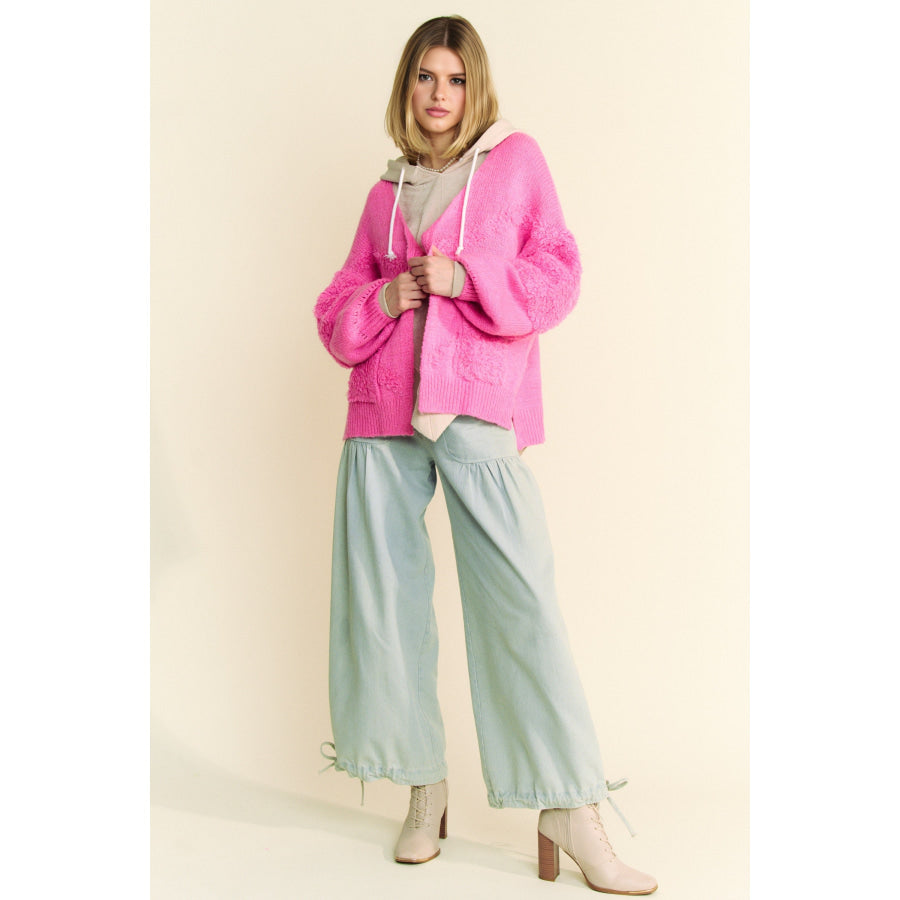 Davi & Dani Side Slit Open Front Long Sleeve Cardigan Apparel and Accessories